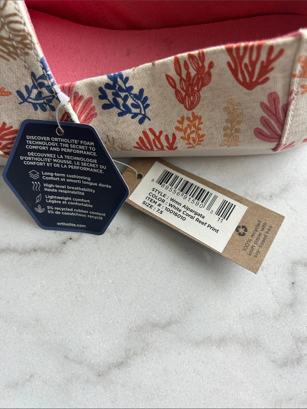 NEW Toms Women's Alpargata White Coral Reef Ortholite Slip On Size 7.5 - Picture 5 of 6
